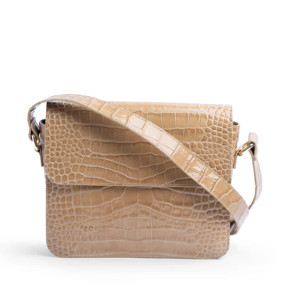 Bandolera cuadrada grabada en coco Beige | Leandra