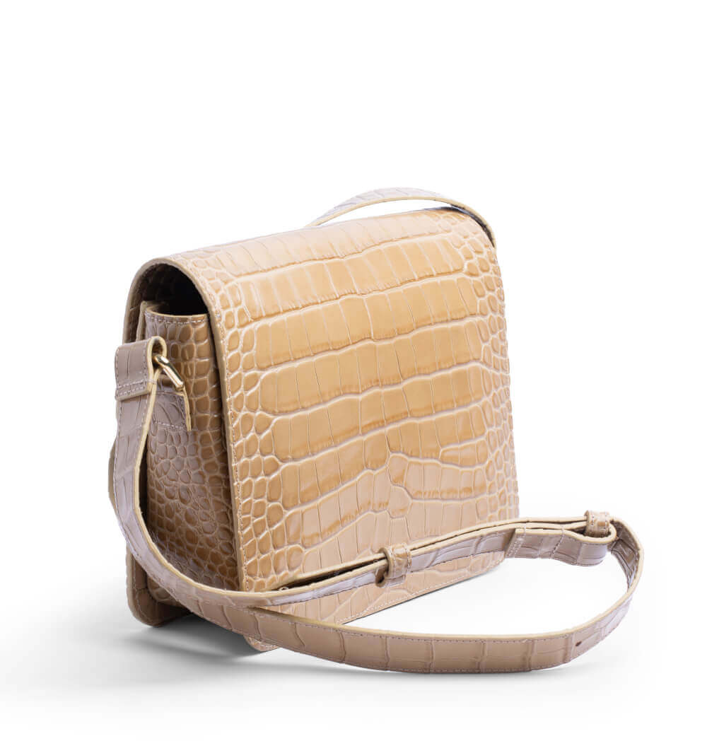 Bandolera cuadrada grabada en coco Beige | Leandra