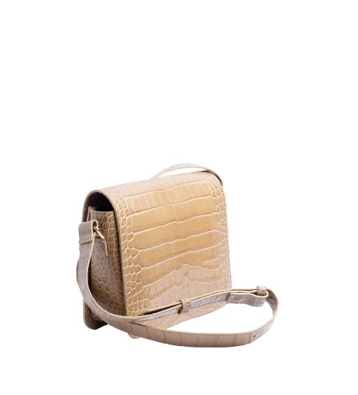 Bolso Bandolera cuadrada grabada en coco Beige de Leandra